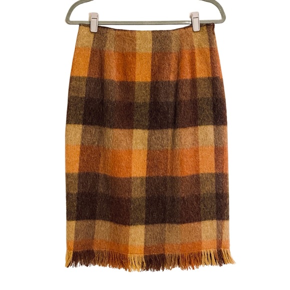 Simon Chang Dresses & Skirts - Vintage Wool & Mohair Plaid Skirt in Brown + Orange- like NEW! Simon Chang (8)